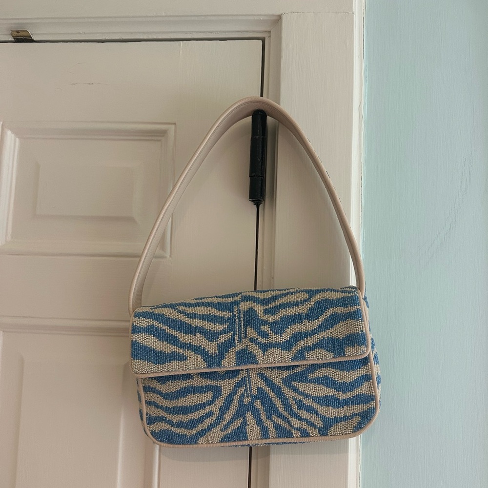 STAUD Blue and Cream Zebra Shoulder Bag BRAND NEW WITHOUT TAGS,DUST BAG INCLUDED